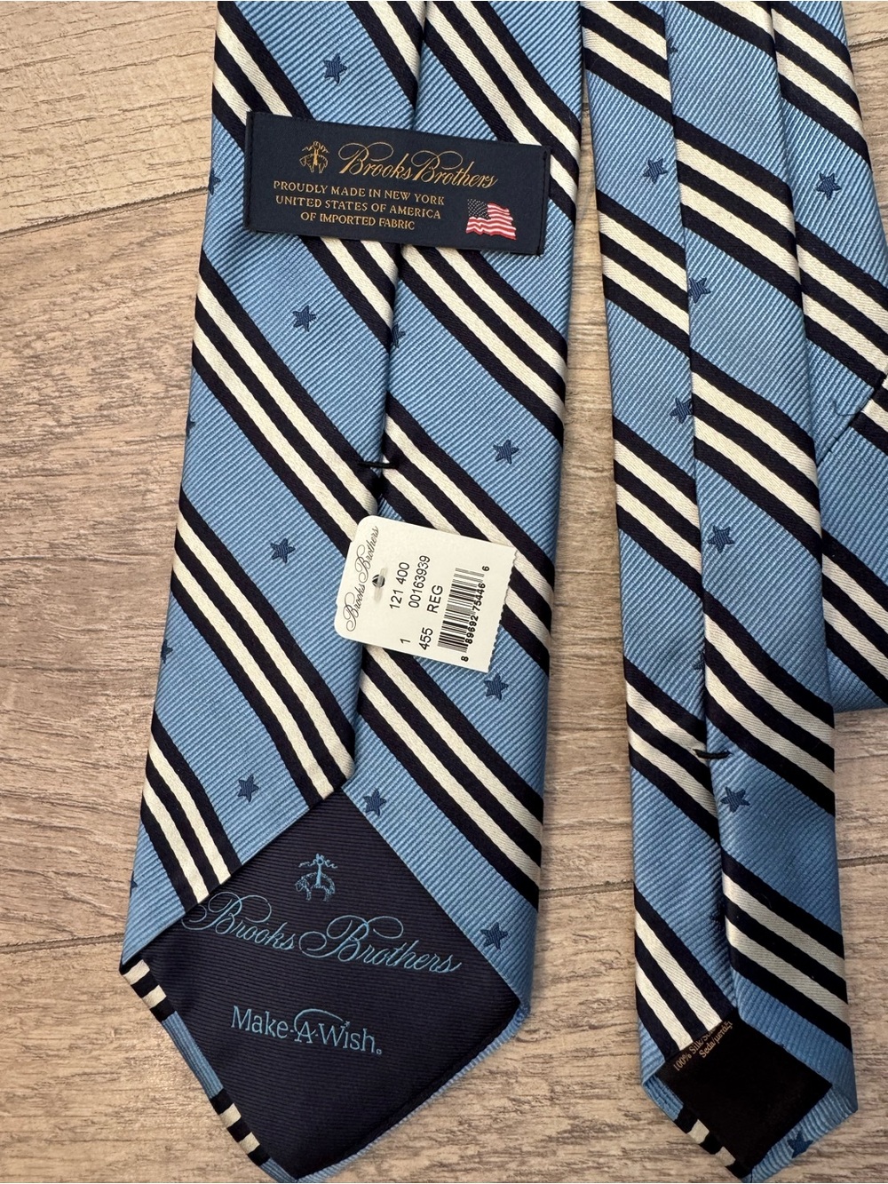 Brooks Brothers Make-A-Wish Striped Blue Silk Tie Classic Size Men's 58